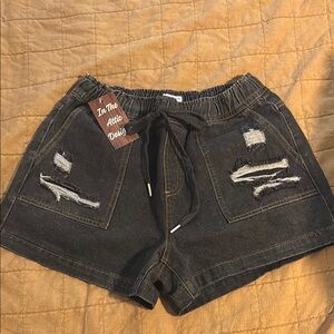 White Birch Black Distressed Jean Shorts